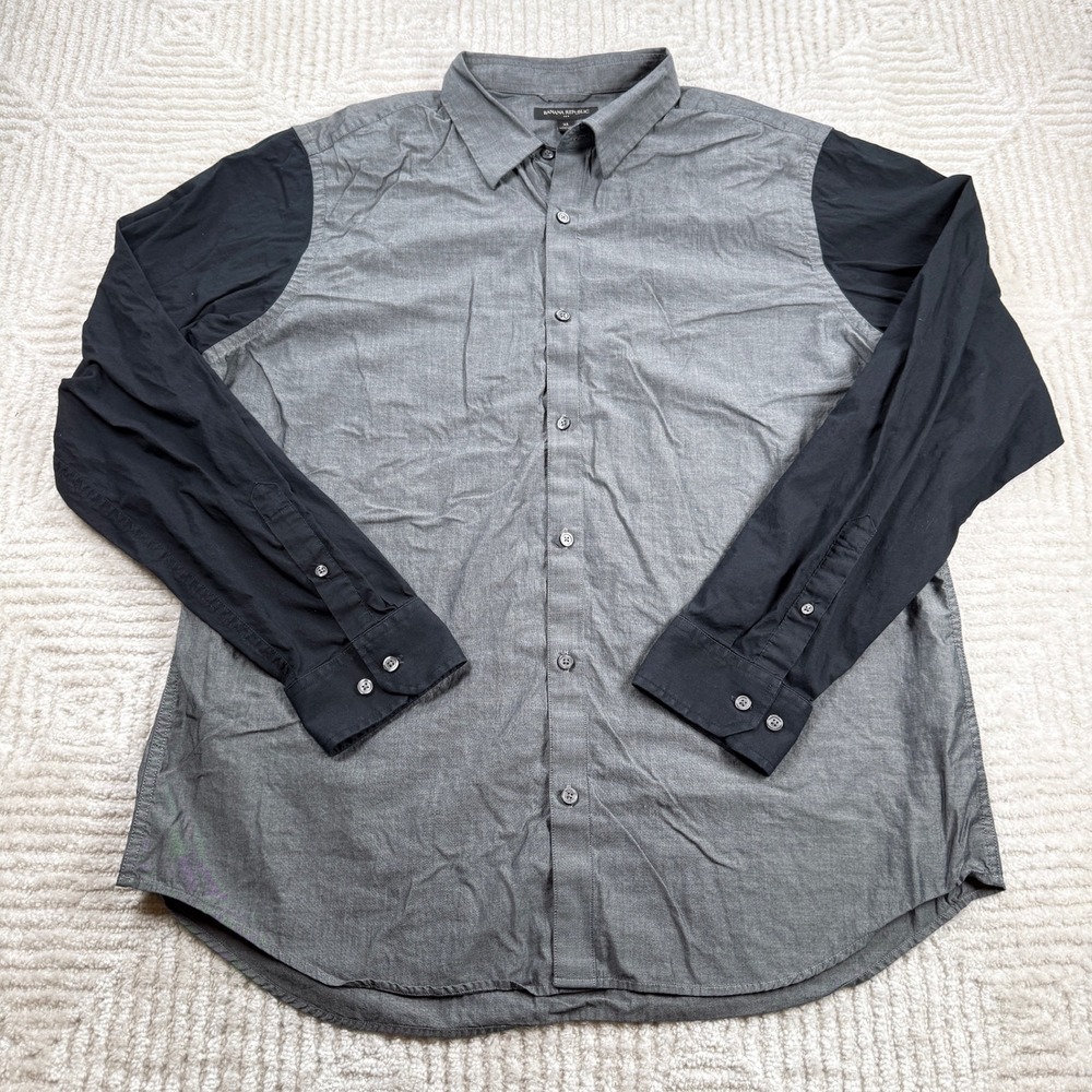 Banana Republic Button Down Shirt Men's XL Grey Black Colorblock Rock Punk Work